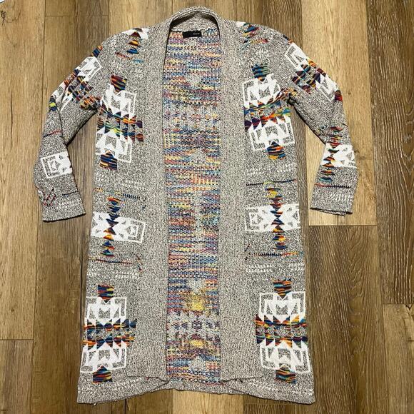 ON BLUE Aztec Long Knit Cardigan Sweater 2x Duster Boho Western Tribal Hippie - Picture 10 of 13